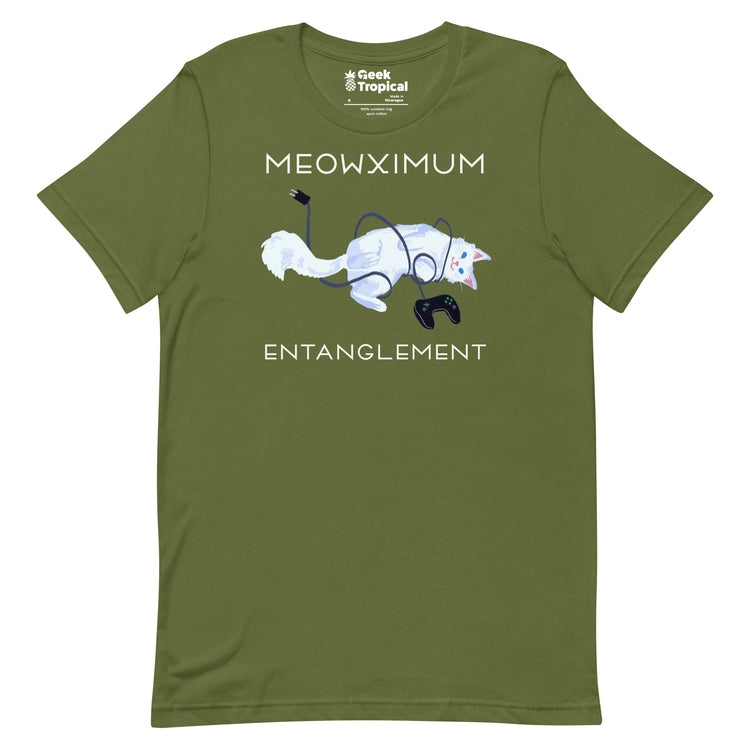 Meowximum Entanglement T-Shirt Geek Nerd Advertise to Meta Animal Patterns Design by Claire Murphy