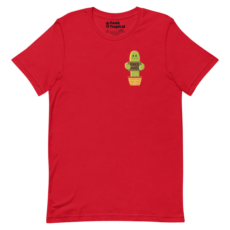 Free Hugs Cactus T-Shirt Geek Nerd All Adult Button Up Shirts Botany Print Design by Tobe Fonseca