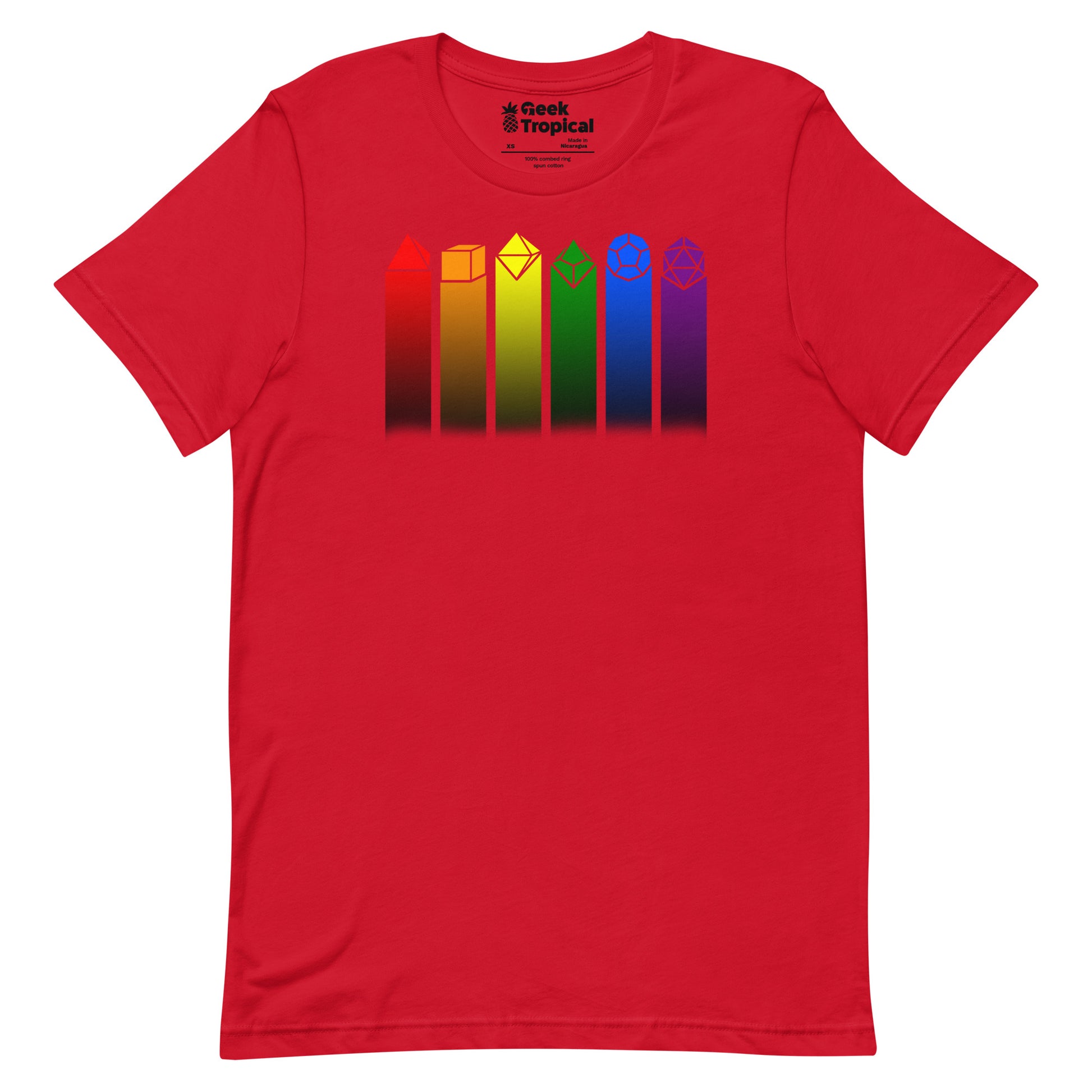 Rainbow Dice T-shirt Geek Nerd Advertise to Meta board game print dnd & rpg print