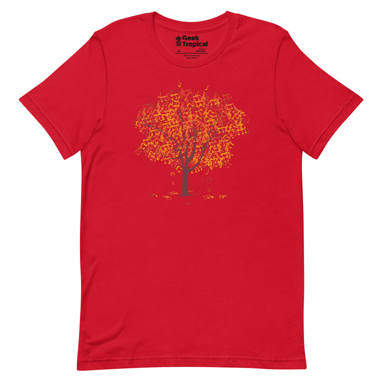 Tree Musical Notes Autumn Song T-Shirt Geek Nerd Advertise to Meta Botany Print Design by Tobe Fonseca
