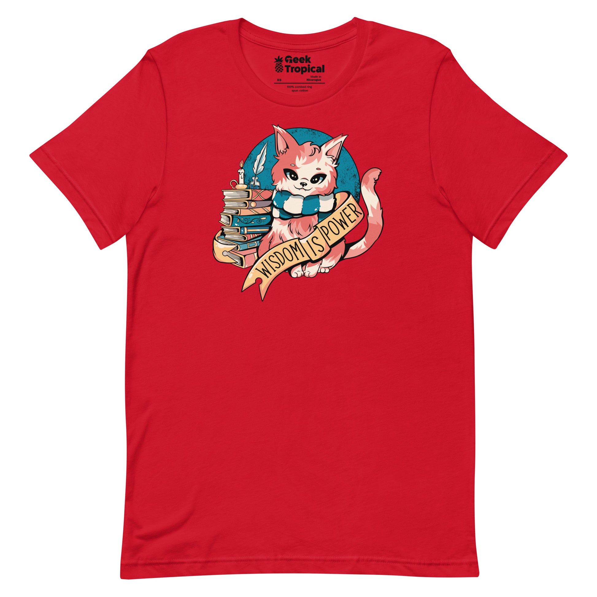 Wisdom is Power Books and Cat T-Shirt Geek Nerd Advertise to Meta Animal Patterns Book Prints