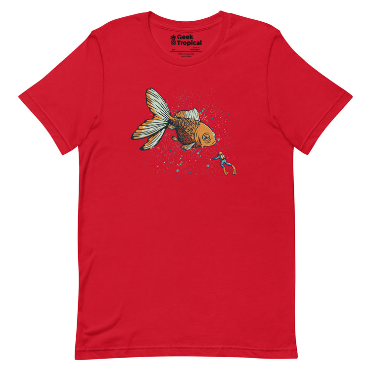 Golden Fish Scuba Diver T-Shirt Geek Nerd Advertise to Meta Animal Patterns Design by Tobe Fonseca