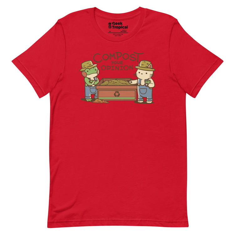 Compost Your Opinion! Frog and Cat T-Shirt Geek Nerd Advertise to Meta Animal Patterns Botany Print