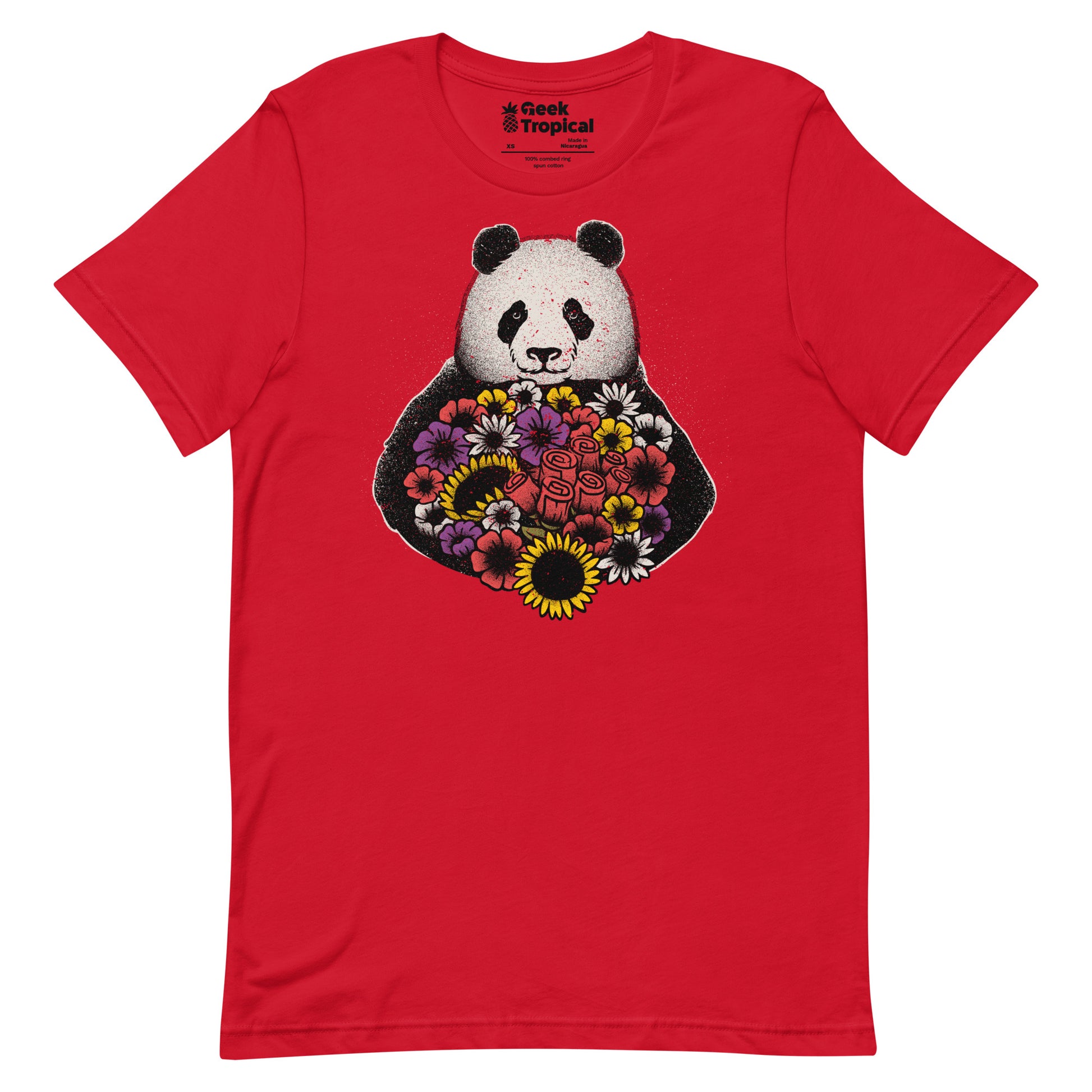 Black and White Panda With Flower T-Shirt Geek Nerd Advertise to Meta Animal Patterns Botany Print