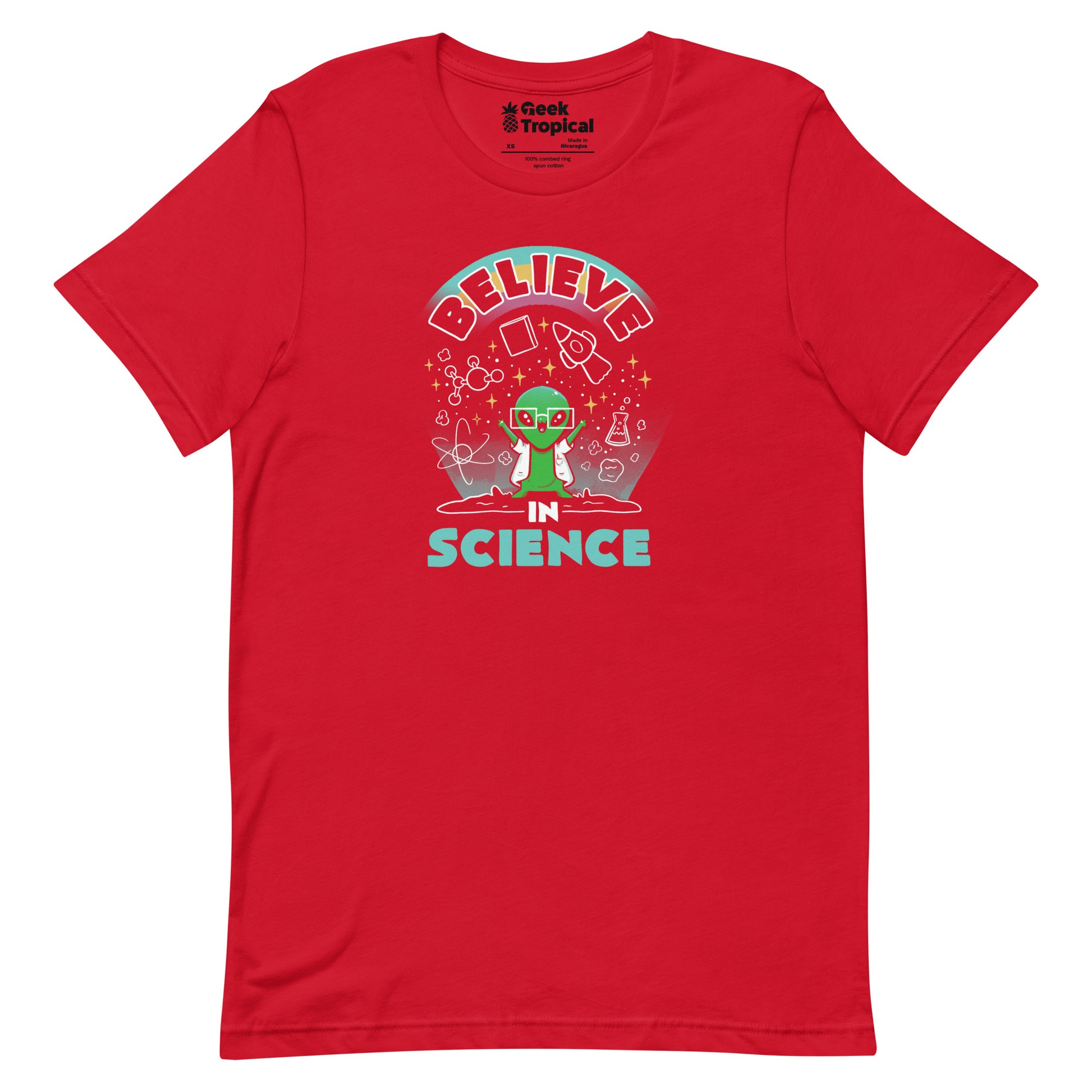 Believe in Science Alien T-Shirt Geek Nerd Advertise to Meta Design by Tobe Fonseca outer space & astronaut print