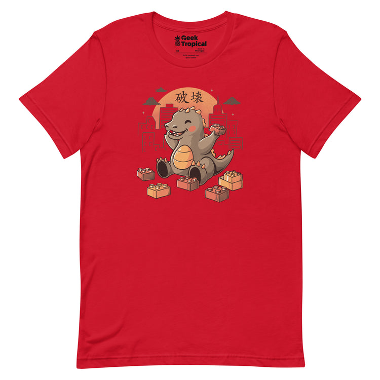 Baby Godzilla Japanese Vintage Destroying City T-shirt Geek Nerd Advertise to Meta Anime Design by Tobe Fonseca