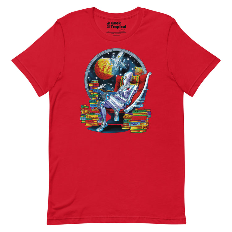 Robot Reading T-Shirt Geek Nerd Advertise to Meta Book Prints Fantasy Prints