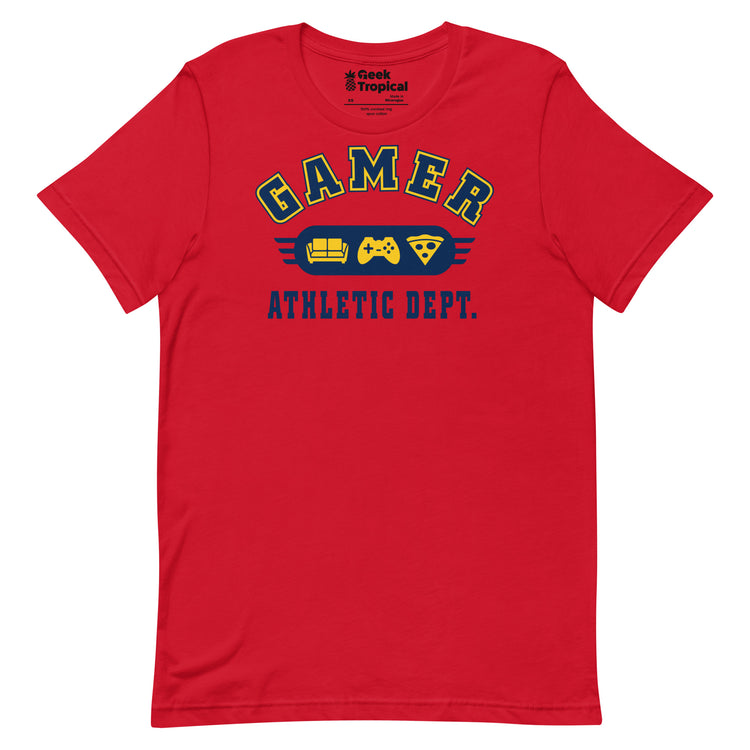 Gamer Athletic Dept T-Shirt Geek Nerd Advertise to Meta FLOW DESC WRITING Off World Designs
