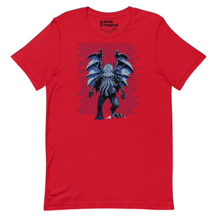 Blue Cthulhu T-Shirt Geek Nerd Advertise to Meta Fantasy Prints FLOW DESC WRITING