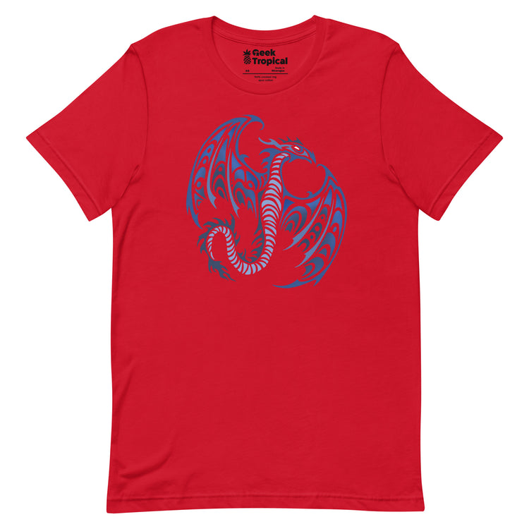 Blue Tribal Dragon T-Shirt Geek Nerd Advertise to Meta Fantasy Prints FLOW DESC WRITING