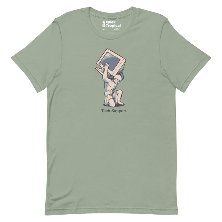 Tech Support Atlas Computer Salmon T-Shirt Geek Nerd Advertise to Meta computer print Design by Tobe Fonseca
