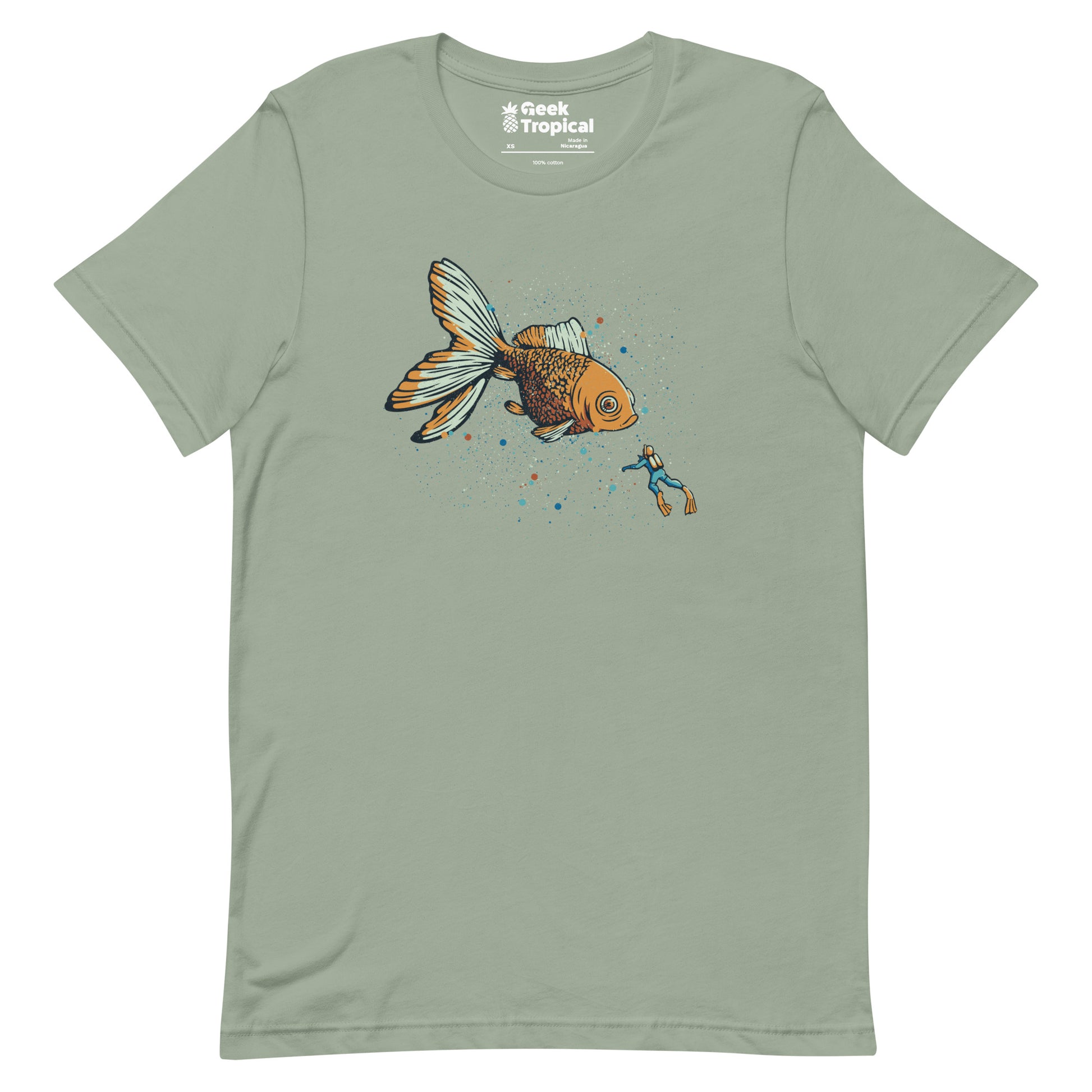 Golden Fish Scuba Diver T-Shirt Geek Nerd Advertise to Meta Animal Patterns Design by Tobe Fonseca