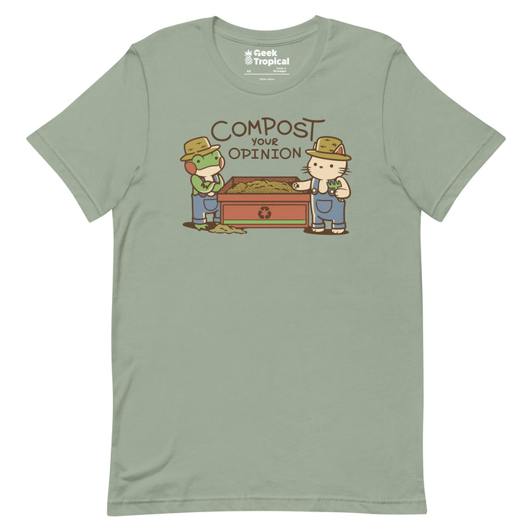 Compost Your Opinion! Frog and Cat T-Shirt Geek Nerd Advertise to Meta Animal Patterns Botany Print
