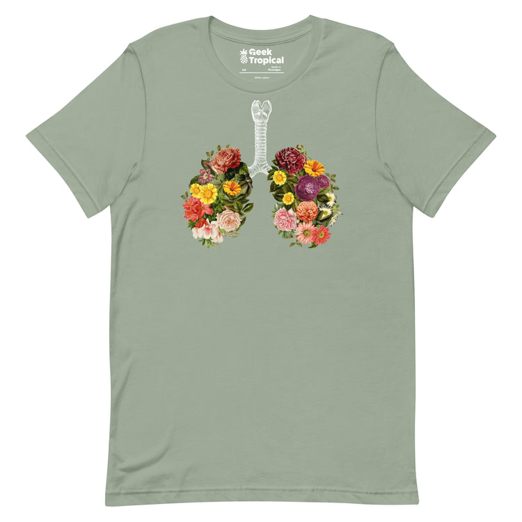 Breathing Spring Flower Lungs Black T-Shirt Geek Nerd Advertise to Meta Botany Print Design by Tobe Fonseca