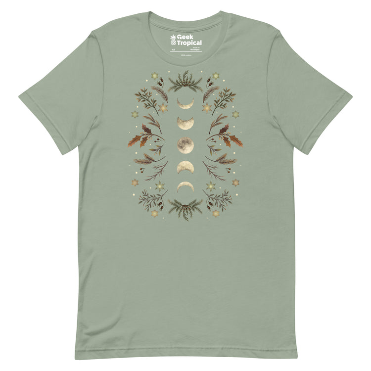 Moonlight Garden Winter Brown T-Shirt Geek Nerd Advertise to Meta Botany Print Design by Episodic Drawing