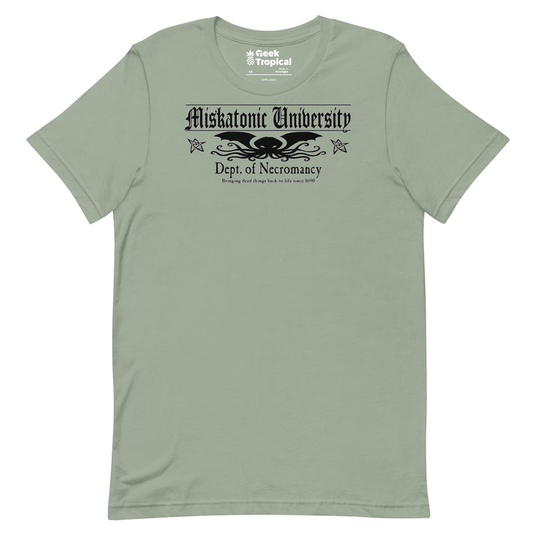 Miskatonic University Dept Necromancy T-Shirt Geek Nerd Advertise to Meta Book Prints Fantasy Prints