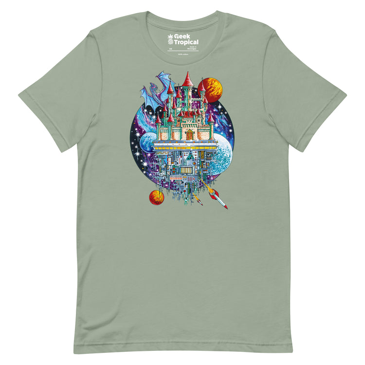 Castle Space City T-Shirt Geek Nerd Advertise to Meta Fantasy Prints FLOW DESC WRITING