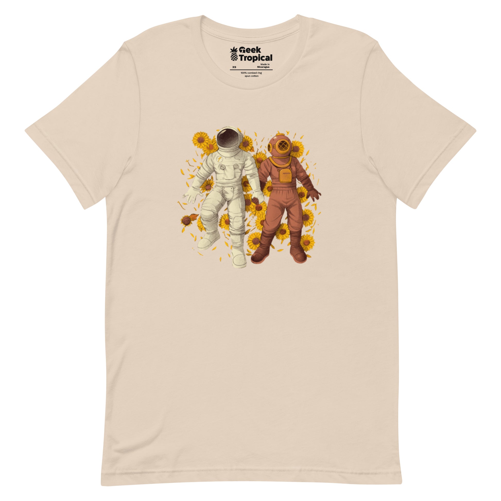 Astronaut Diving Sun Flowers - shirt Geek Nerd Botany Print Design by Tobe Fonseca FLOW DESC WRITING