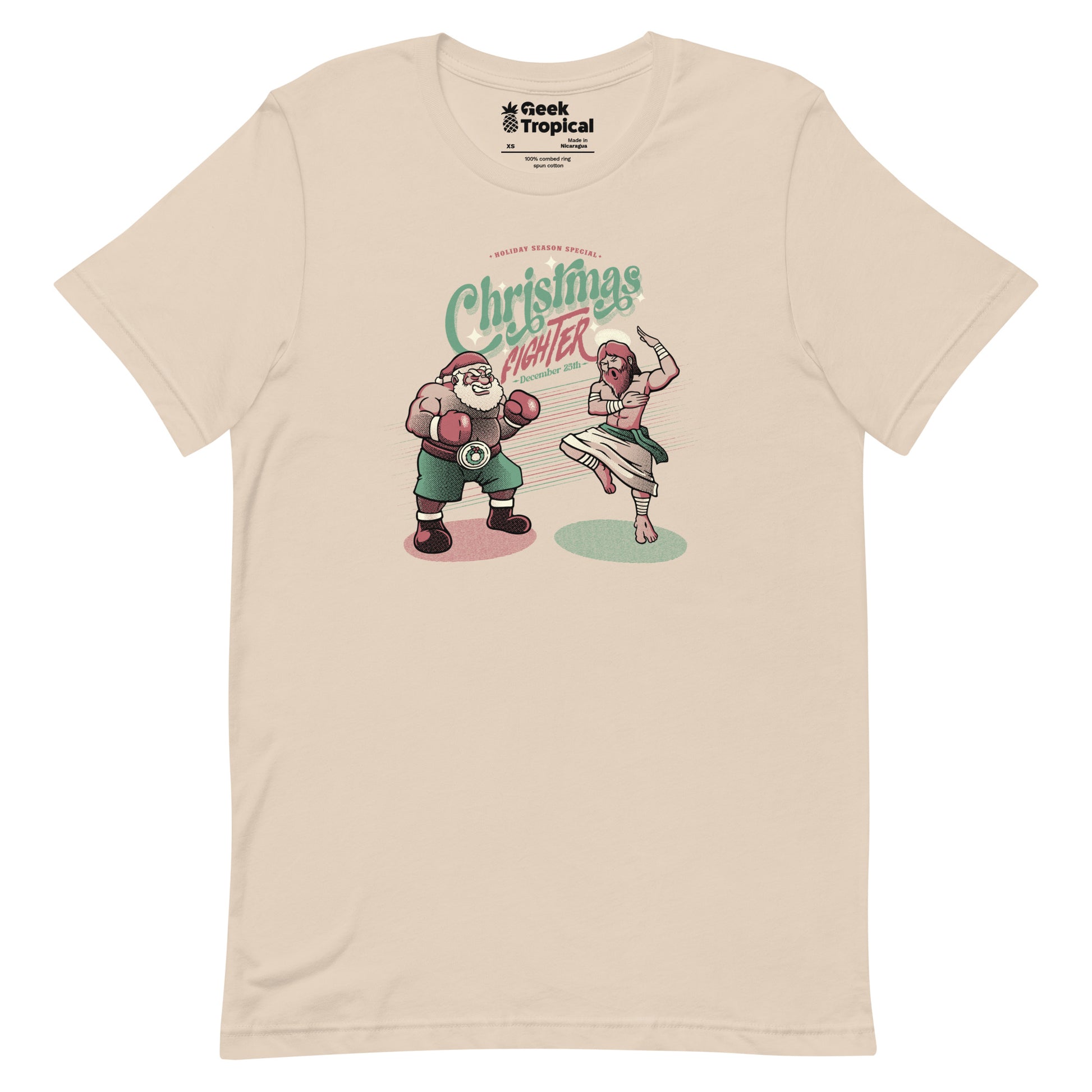 Holidays Fighting Jesus X Santa Claus T-Shirt Geek Nerd Advertise to Meta Christmas Print Design by Tobe Fonseca
