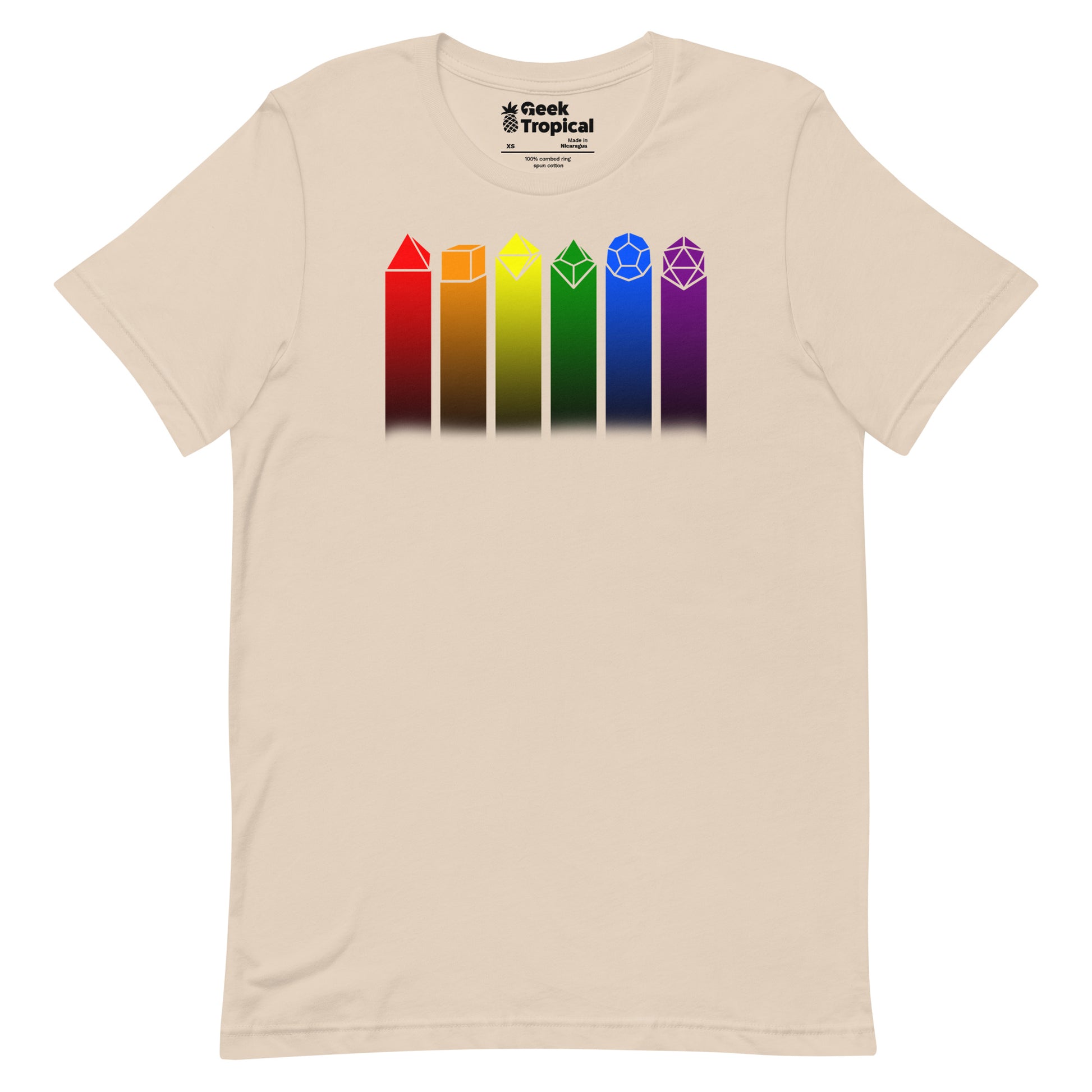 Rainbow Dice T-shirt Geek Nerd Advertise to Meta board game print dnd & rpg print
