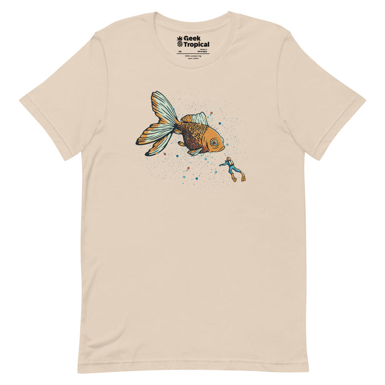 Golden Fish Scuba Diver T-Shirt Geek Nerd Advertise to Meta Animal Patterns Design by Tobe Fonseca