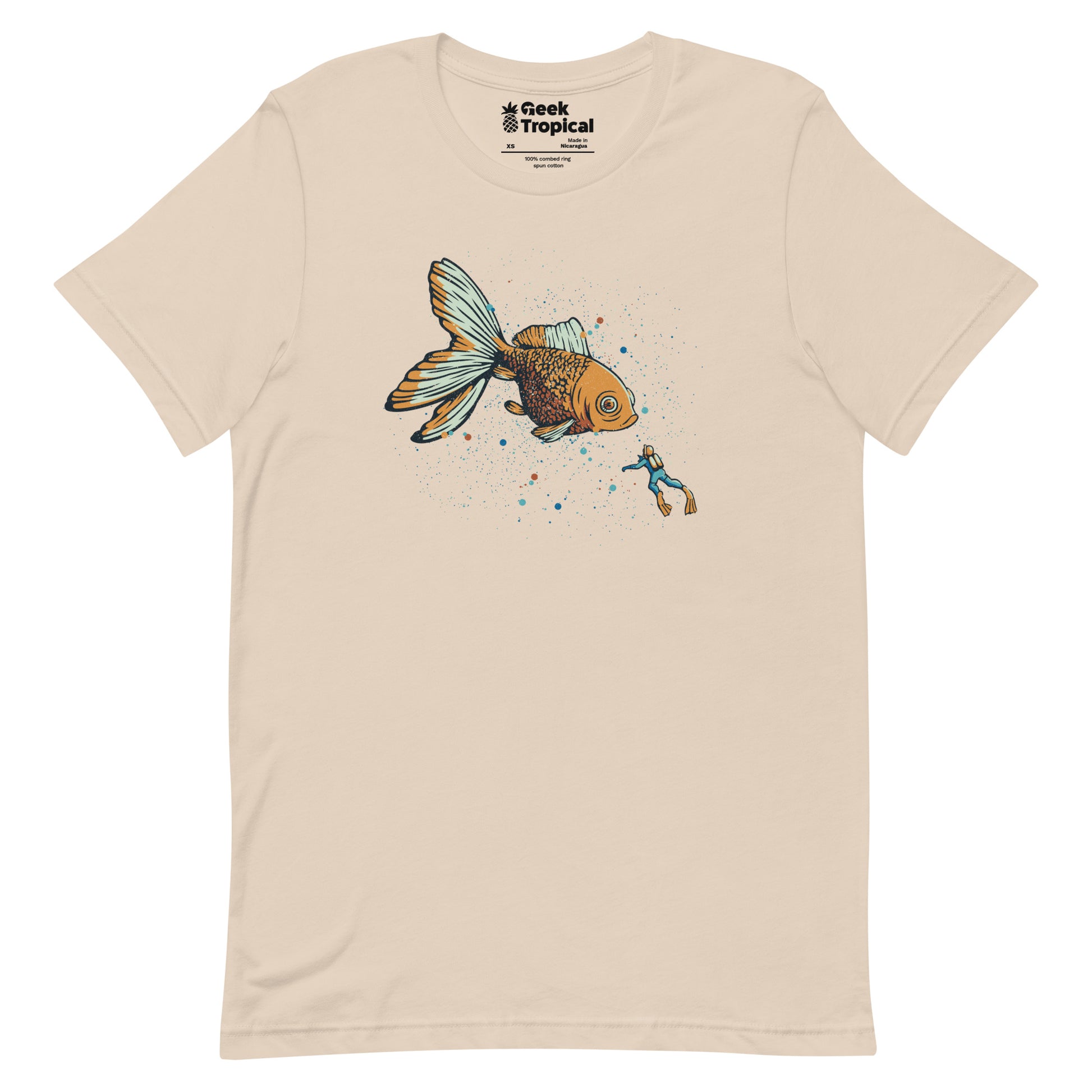 Golden Fish Scuba Diver T-Shirt Geek Nerd Advertise to Meta Animal Patterns Design by Tobe Fonseca