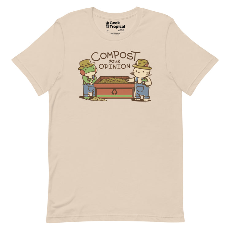 Compost Your Opinion! Frog and Cat T-Shirt Geek Nerd Advertise to Meta Animal Patterns Botany Print