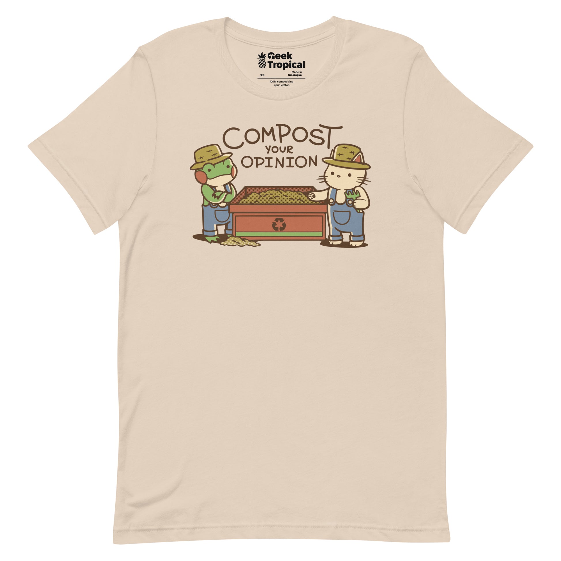 Compost Your Opinion! Frog and Cat T-Shirt Geek Nerd Advertise to Meta Animal Patterns Botany Print