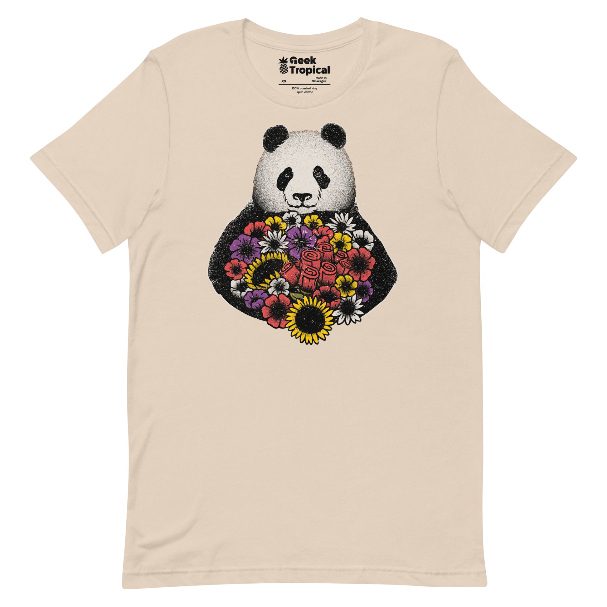 Black and White Panda With Flower T-Shirt Geek Nerd Advertise to Meta Animal Patterns Botany Print