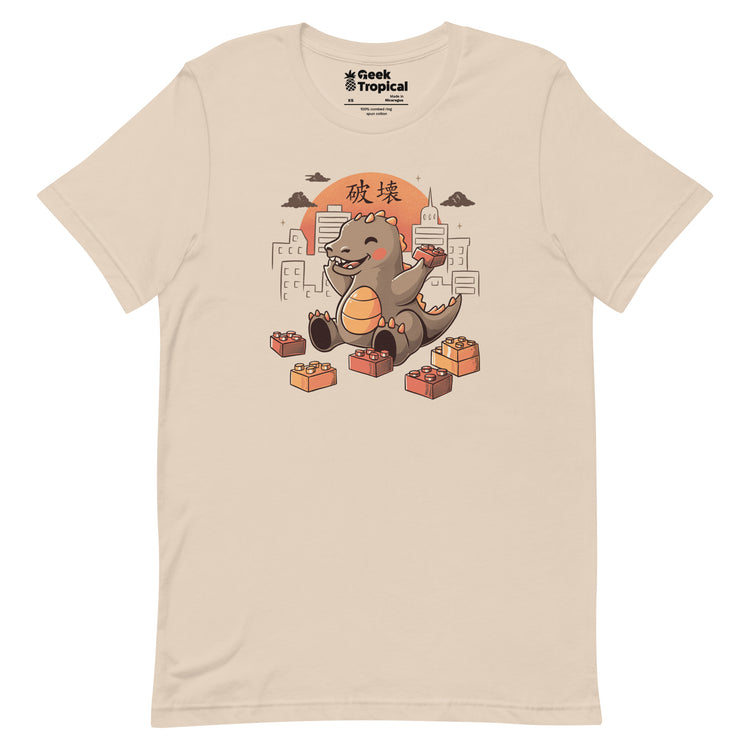Baby Godzilla Japanese Vintage Destroying City T-shirt Geek Nerd Advertise to Meta Anime Design by Tobe Fonseca