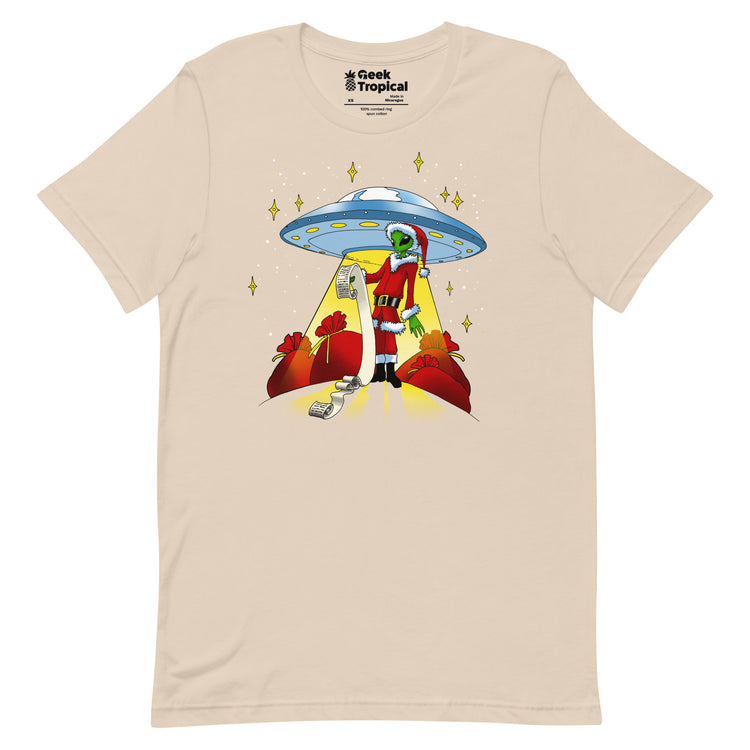 Alien Santa T-Shirt Geek Nerd Advertise to Meta Christmas Print FLOW DESC WRITING