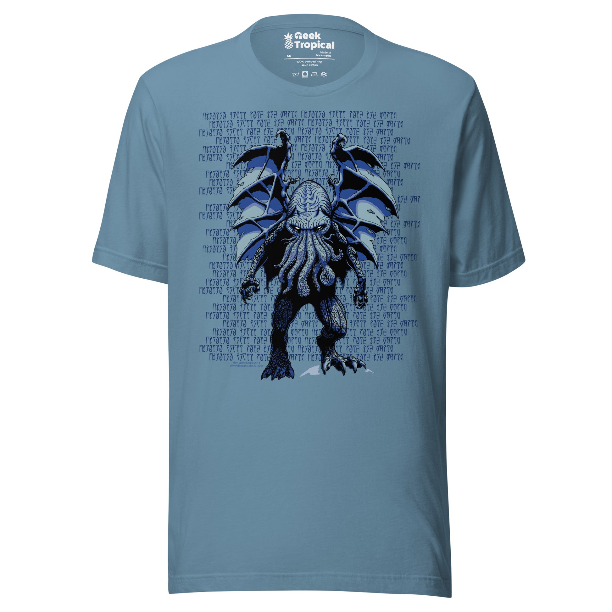 Blue Cthulhu T-Shirt Geek Nerd Advertise to Meta Fantasy Prints FLOW DESC WRITING