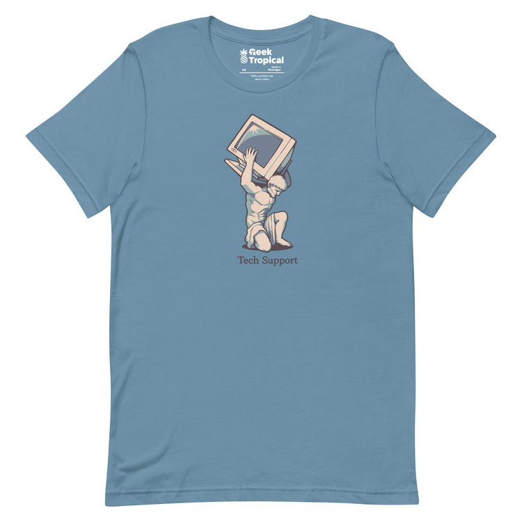 Tech Support Atlas Computer Salmon T-Shirt Geek Nerd Advertise to Meta computer print Design by Tobe Fonseca