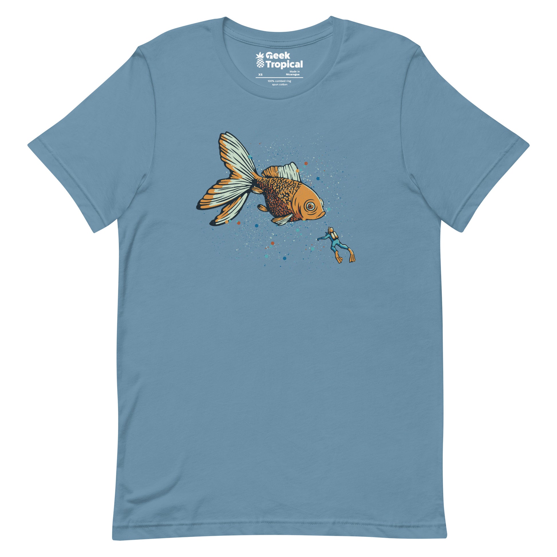 Golden Fish Scuba Diver T-Shirt Geek Nerd Advertise to Meta Animal Patterns Design by Tobe Fonseca