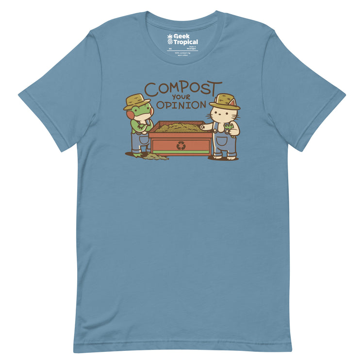 Compost Your Opinion! Frog and Cat T-Shirt Geek Nerd Advertise to Meta Animal Patterns Botany Print