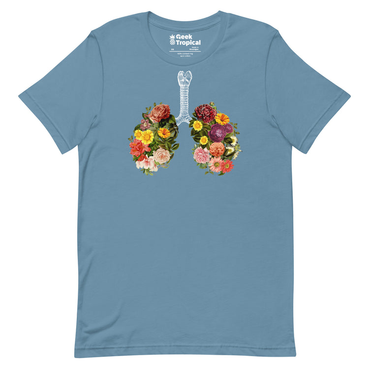 Breathing Spring Flower Lungs Black T-Shirt Geek Nerd Advertise to Meta Botany Print Design by Tobe Fonseca