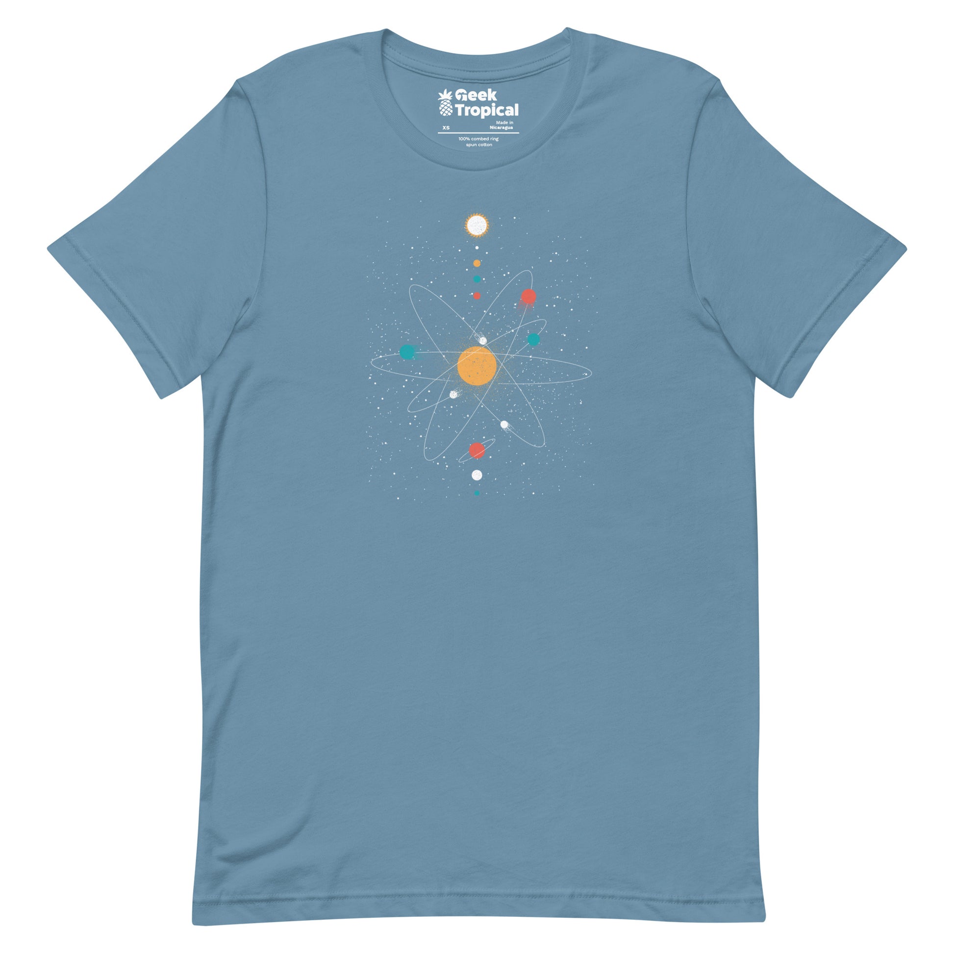 Atom Universe Minimalist T-Shirt Geek Nerd Advertise to Meta Design by Tobe Fonseca outer space & astronaut print