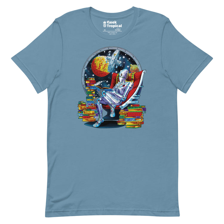 Robot Reading T-Shirt Geek Nerd Advertise to Meta Book Prints Fantasy Prints