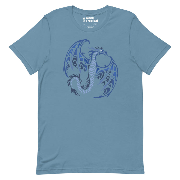 Blue Tribal Dragon T-Shirt Geek Nerd Advertise to Meta Fantasy Prints FLOW DESC WRITING