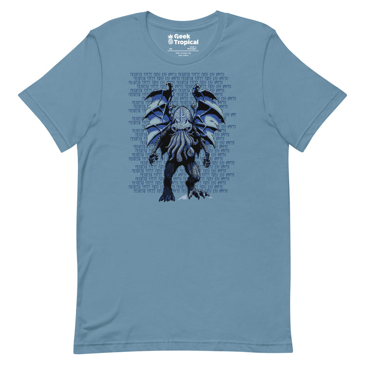 Blue Cthulhu T-Shirt Geek Nerd Advertise to Meta Fantasy Prints FLOW DESC WRITING