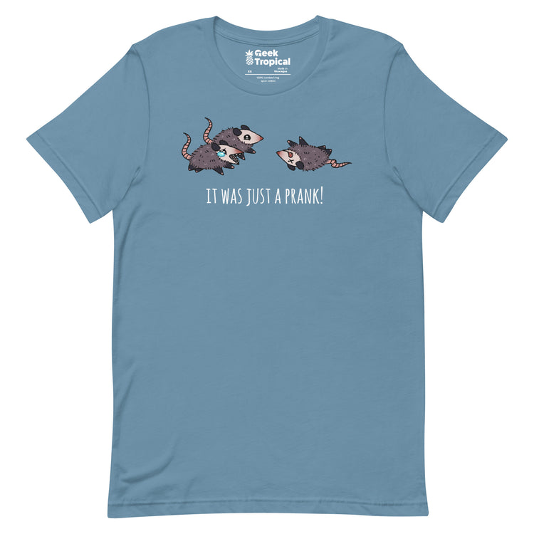 It Was Just A Prank Possum T-Shirt Geek Nerd Advertise to Meta Animal Patterns Design by Ardi Tong
