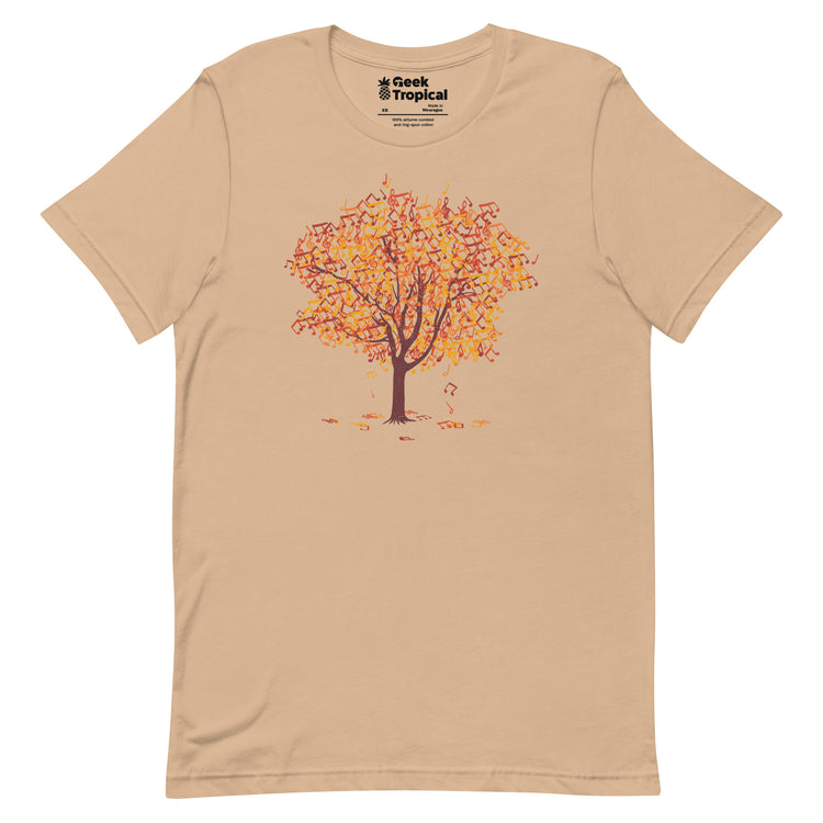 Tree Musical Notes Autumn Song T-Shirt Geek Nerd Advertise to Meta Botany Print Design by Tobe Fonseca