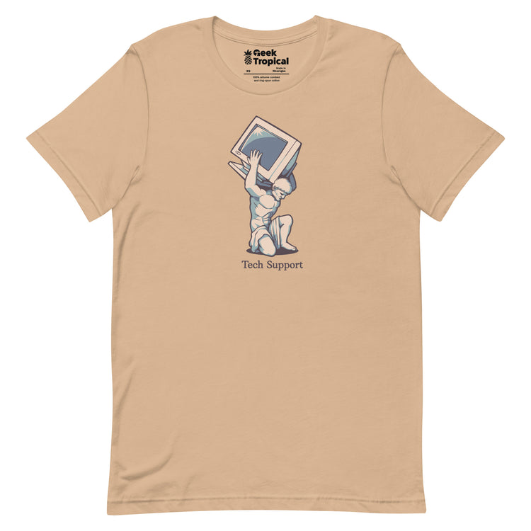Tech Support Atlas Computer Salmon T-Shirt Geek Nerd Advertise to Meta computer print Design by Tobe Fonseca