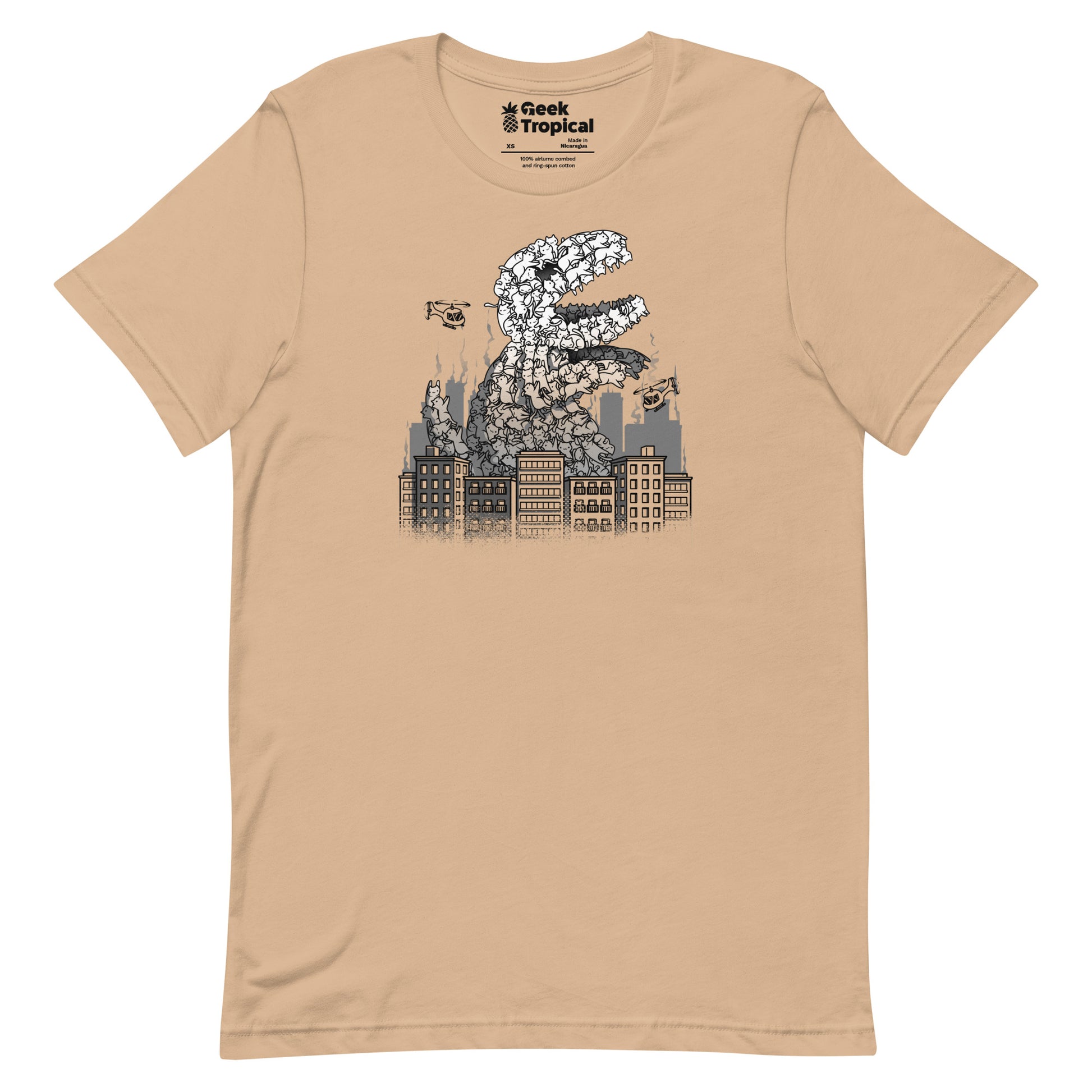 Catzilla T-Shirt Geek Nerd Advertise to Meta Animal Patterns Anime