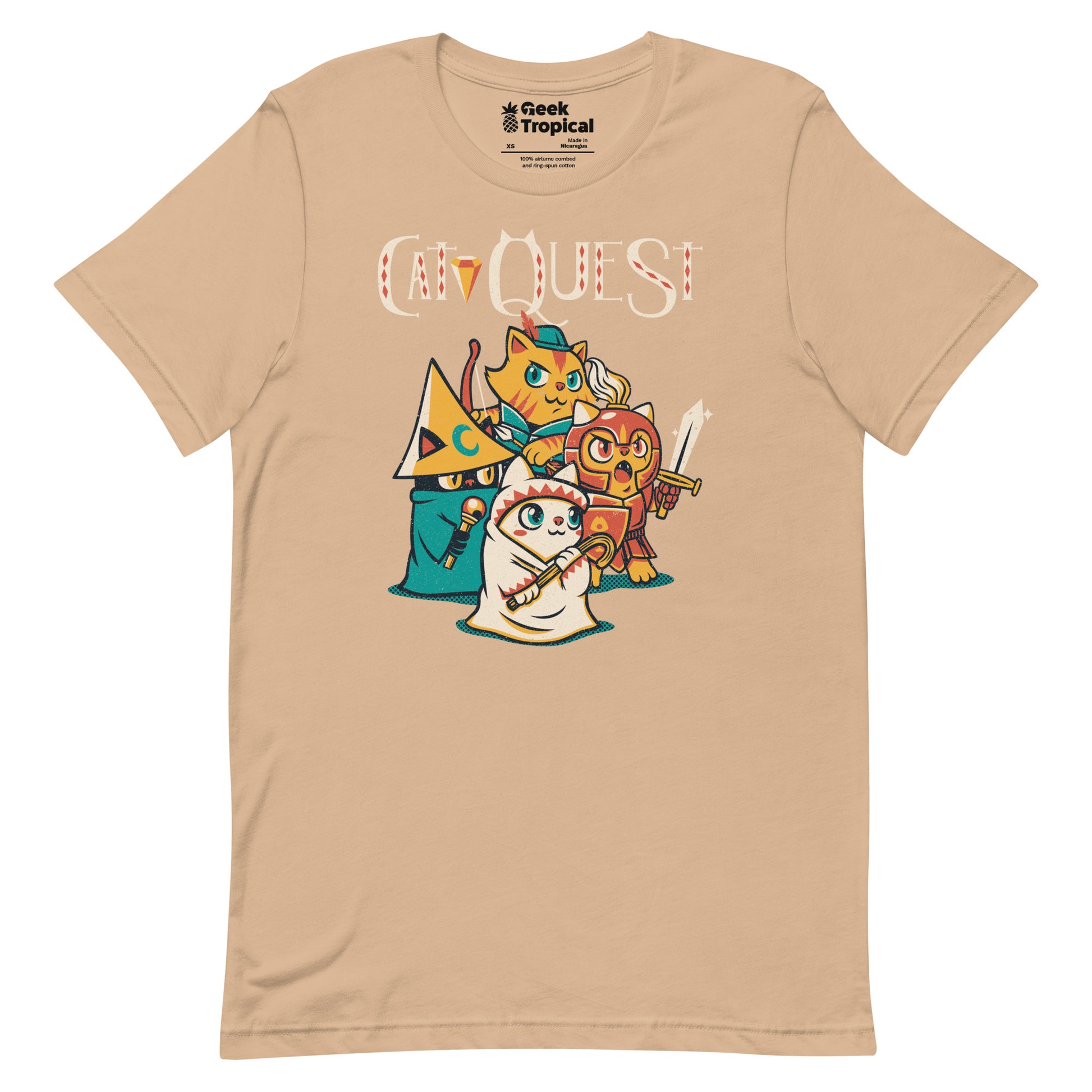 Cat Quest RPG Cats Video Game T-Shirt Geek Nerd Advertise to Meta Animal Patterns Design by Tobe Fonseca