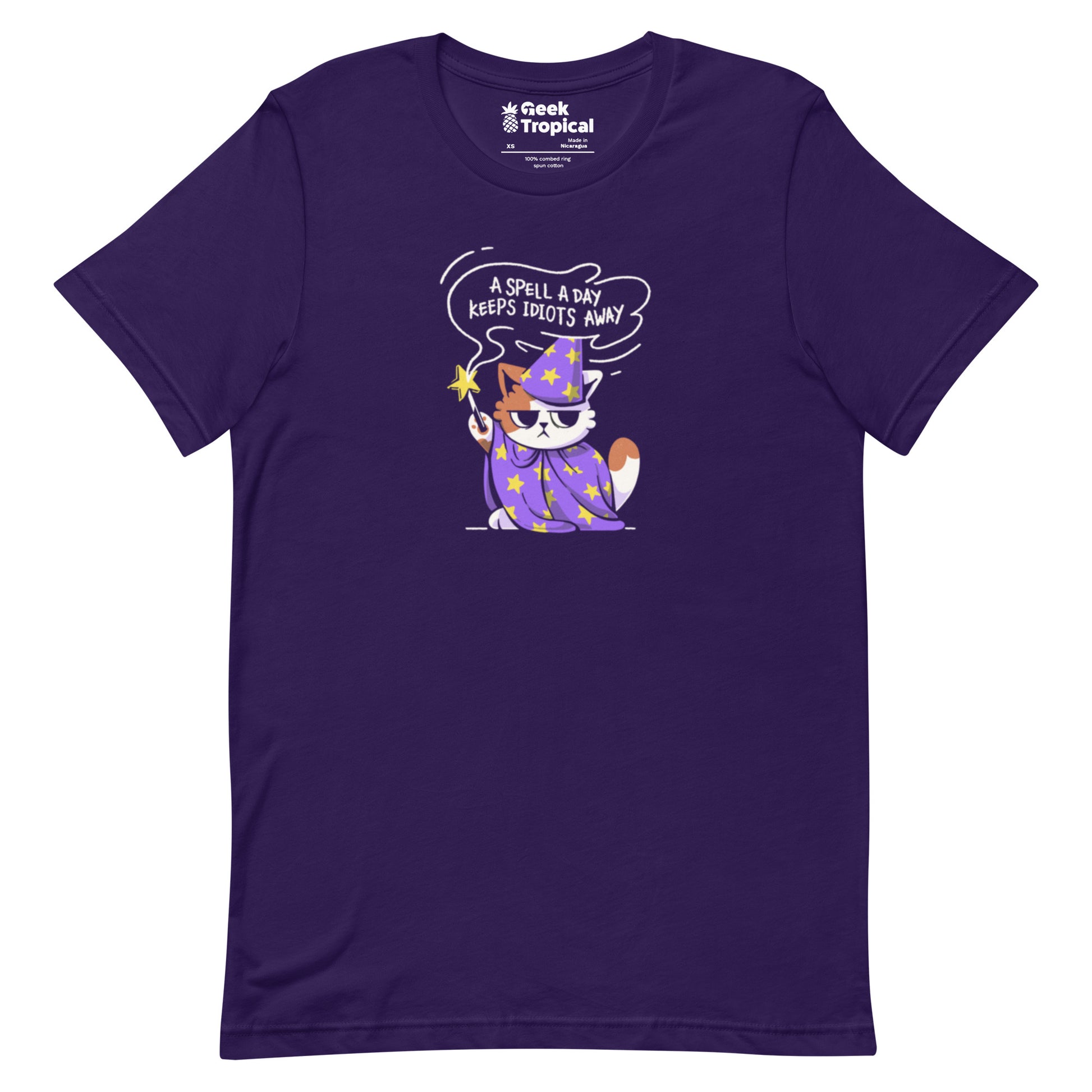 A Spell a Day Keeps Idiots Away Wizard Cat T-Shirt Geek Nerd Animal Patterns Design by Tobe Fonseca dnd & rpg print