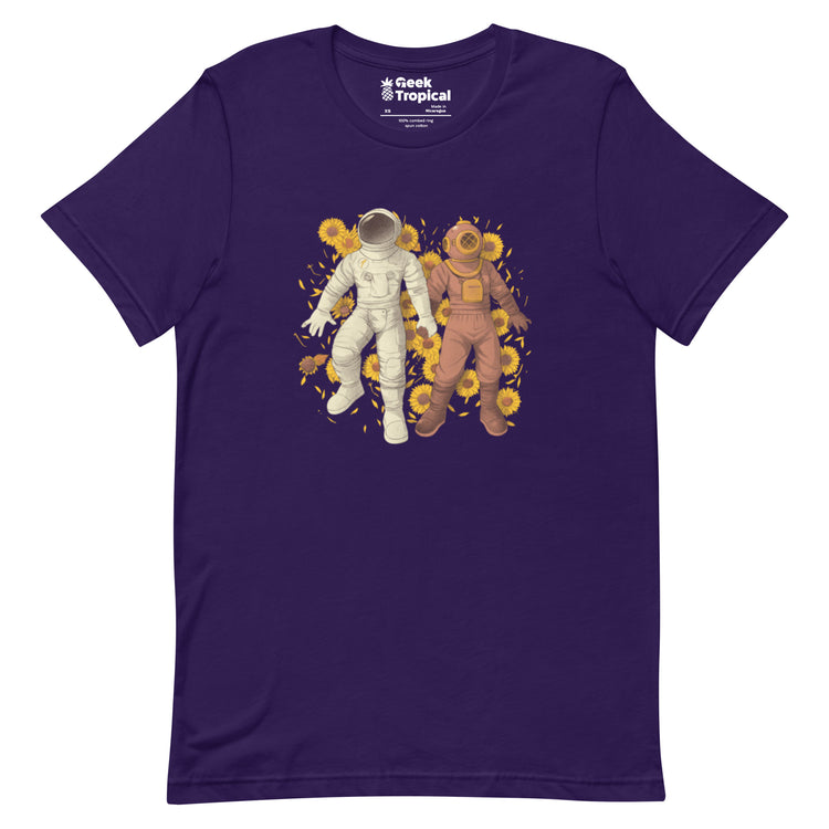 Astronaut Diving Sun Flowers - shirt Geek Nerd Botany Print Design by Tobe Fonseca FLOW DESC WRITING
