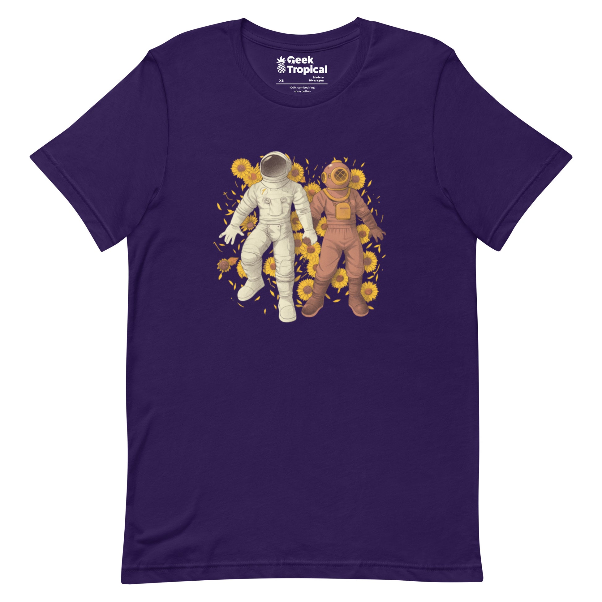 Astronaut Diving Sun Flowers - shirt Geek Nerd Botany Print Design by Tobe Fonseca FLOW DESC WRITING