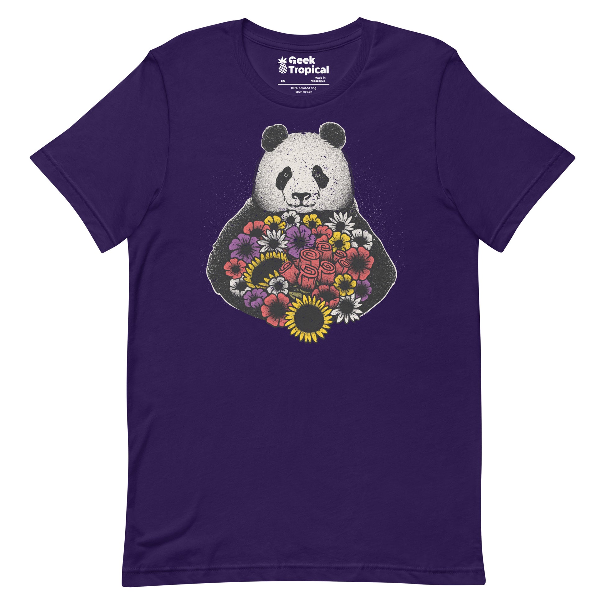 Black and White Panda With Flower T-Shirt Geek Nerd Advertise to Meta Animal Patterns Botany Print