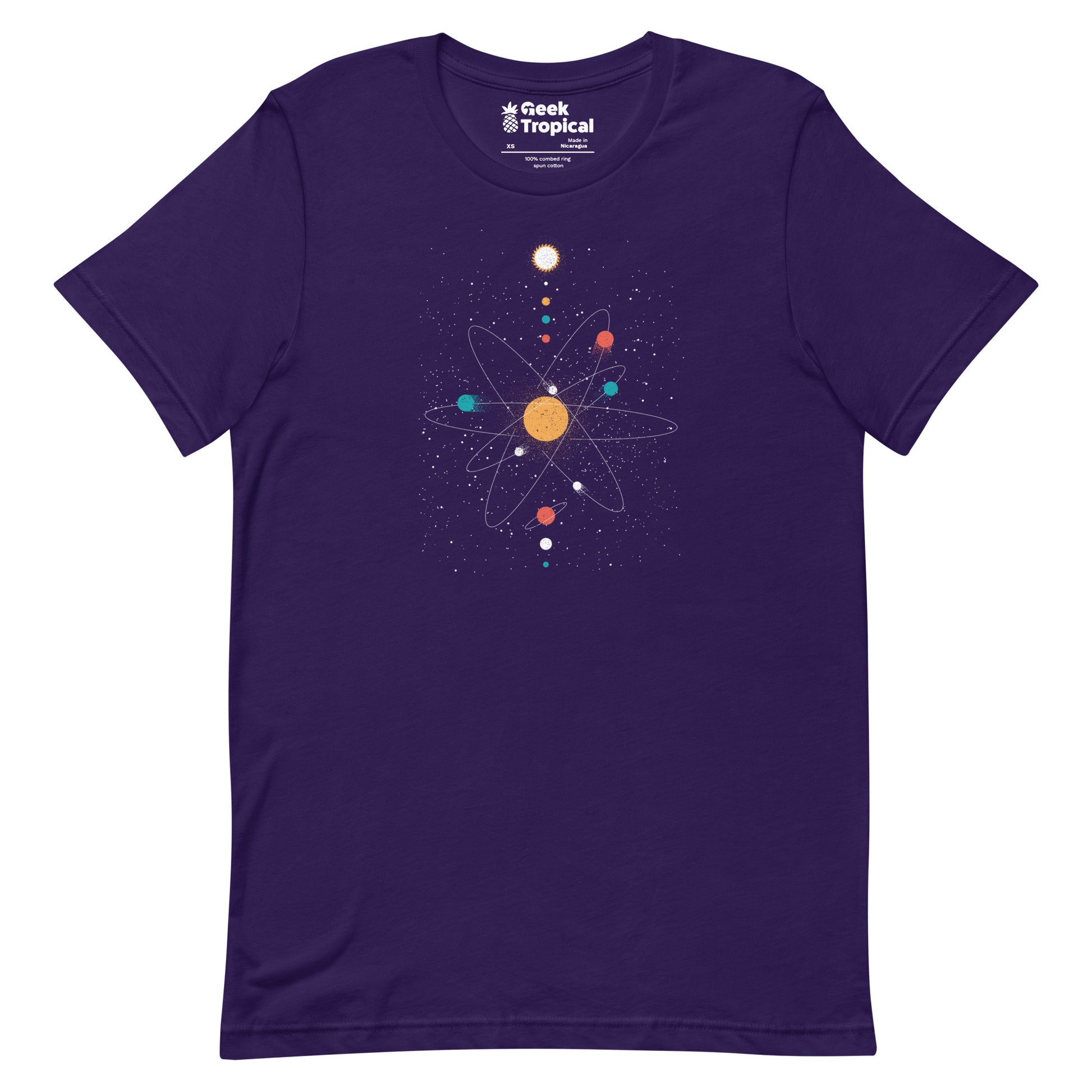 Atom Universe Minimalist T-Shirt Geek Nerd Advertise to Meta Design by Tobe Fonseca outer space & astronaut print